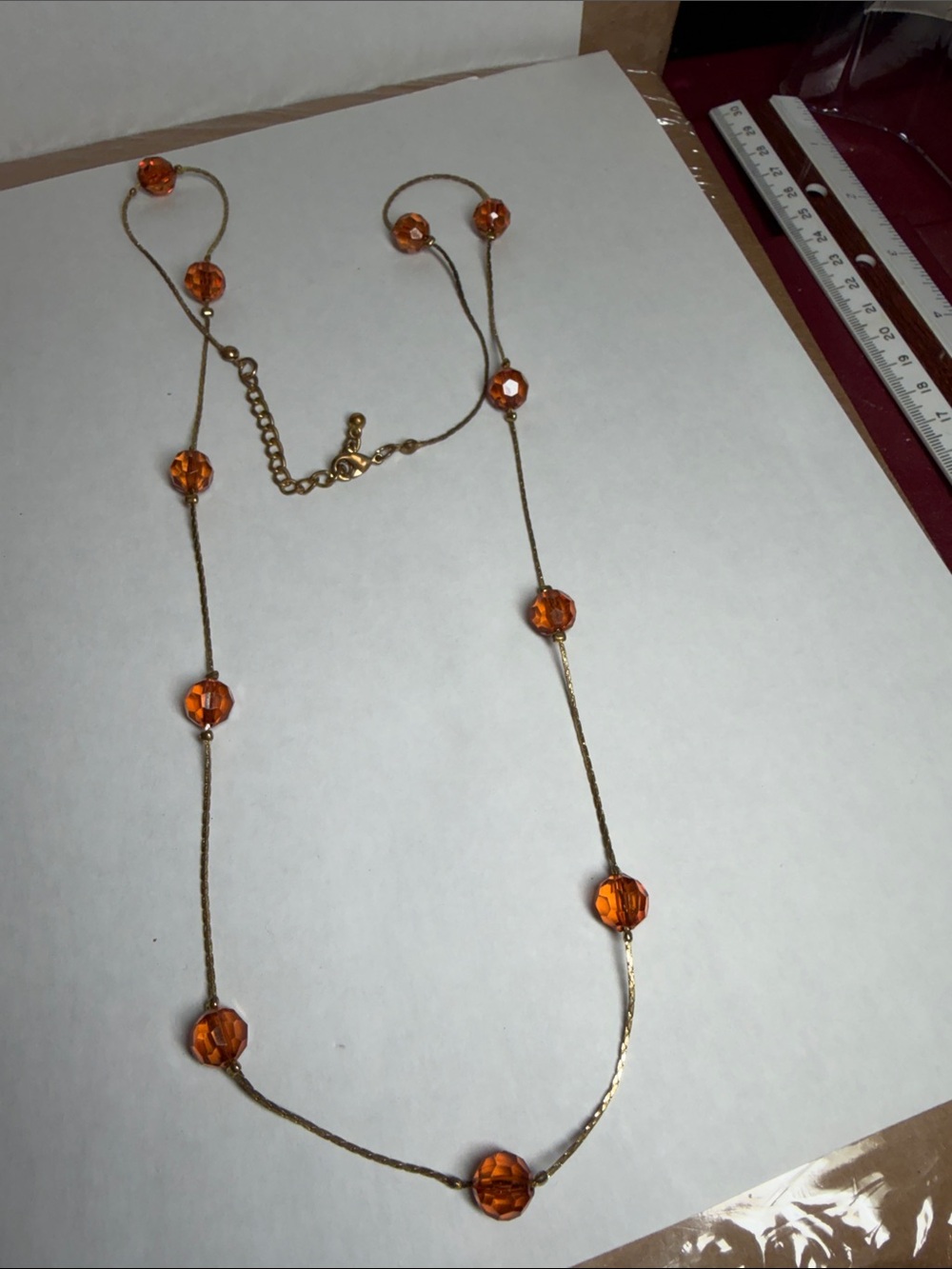 Vintage Gold tone Chain Necklace with Amber Faceted Beads